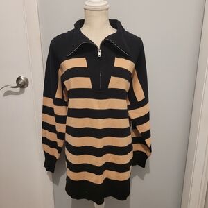 Pink Lily Black and Tan Zip-Up Turtleneck Sweater